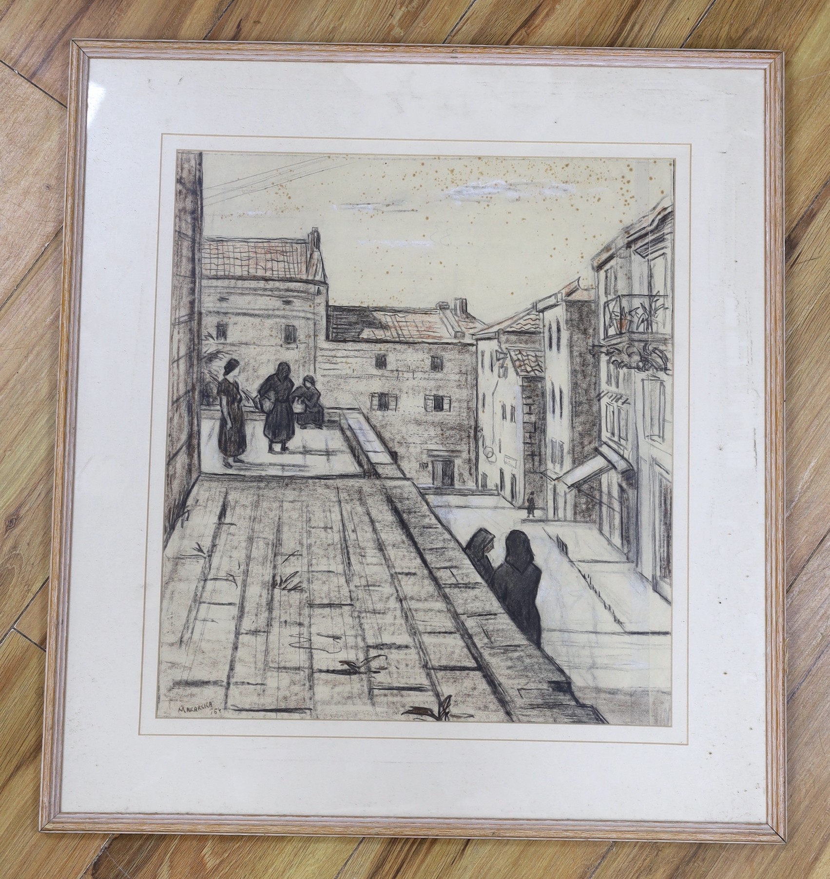 Clifford Hall (1904-1973), charcoal on paper, 'Makarischa', inscribed and dated '54, 45 x 40cm